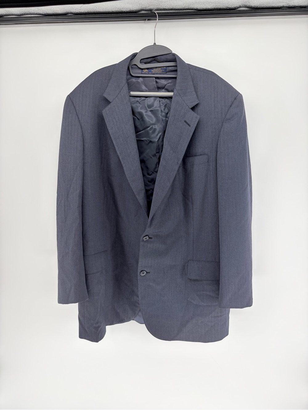 Brooks Brothers Brookease Wool Micro Herringbone Gray Blue Two-Button Sport Coat